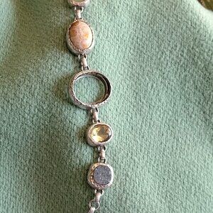 Bracelet with natural stones in heavy sterling silver, Missing center stone